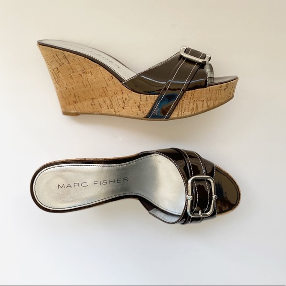 Marc Fisher Brown Cork Platform Wedge Sandals Sz 8 - Picture 2 of 9